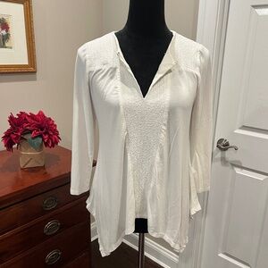 Adrianna Papell White Keyhole Asymmetrical Pullover Blouse S